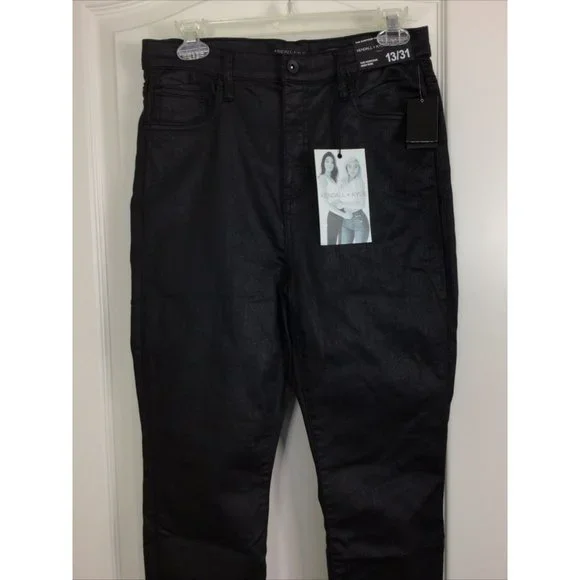 Kendall + Kylie Coated Black Kontour High Rise Pants, Sz 13/31 NWT - Picture 2 of 9